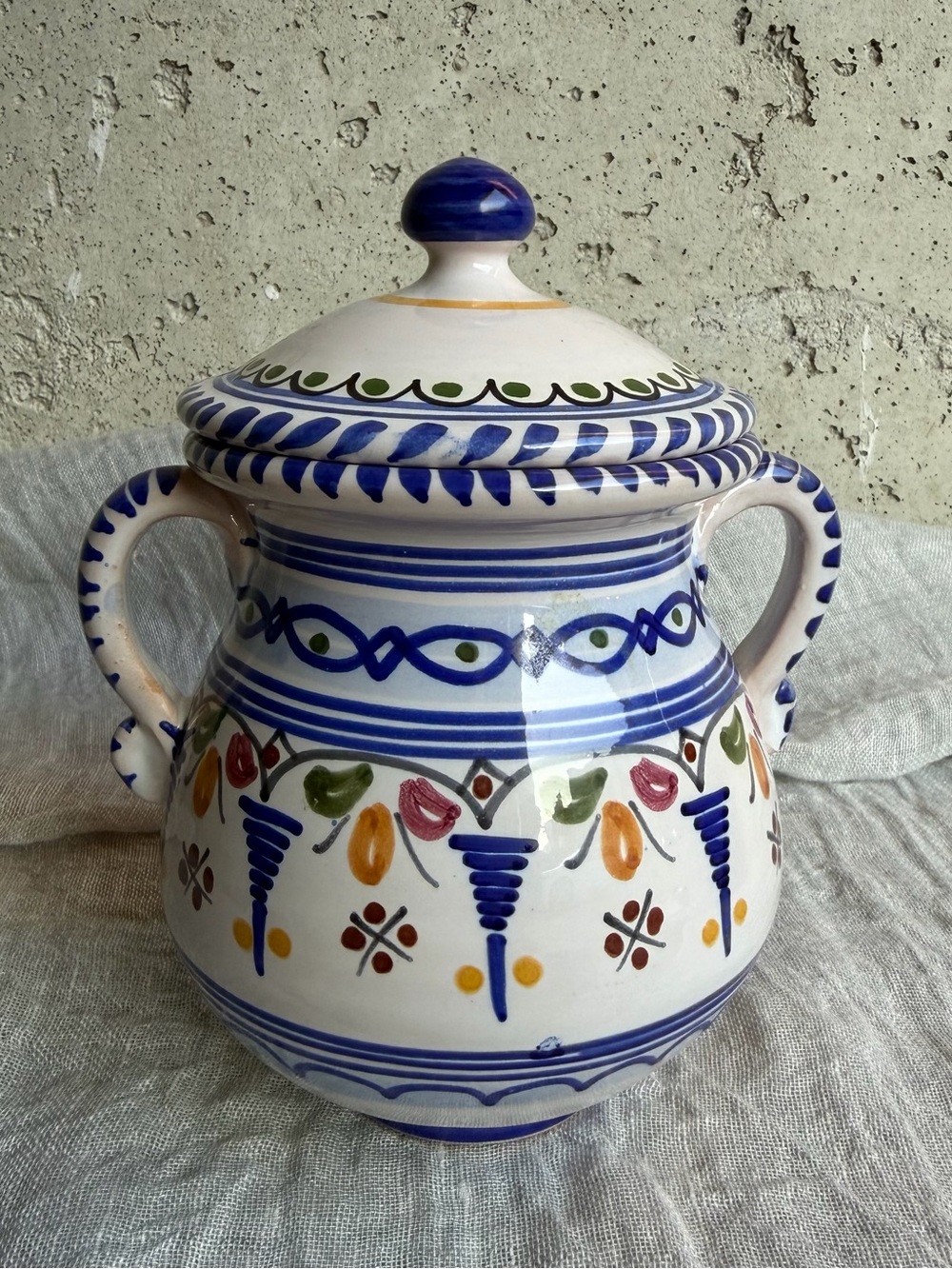 Hand-Painted De La Cal Barreira, Spain, Ceramic Sugar Bowl